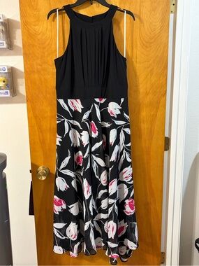 52seven Black Maxi Dress with White and Pink Floral Skirt
